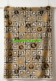 Versace Black White and Gold Chain Medallion Print Flannel Throw Blanket IMG_1500